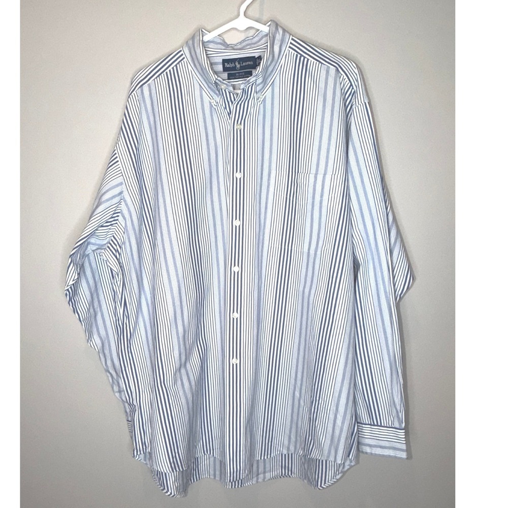 Ralph Lauren Blake XL Blue White Stripe Button Down Shirt Classic Cotton - Picture 2 of 7